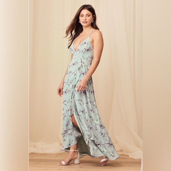 Lulus Dresses & Skirts - Lulu’s In Love Forever Sage Green Floral Lace-Up High-Low Maxi Dress